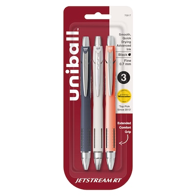 uni-ball Jetstream RT Retractable Ballpoint Pen, Fine Point, 0.7mm, Black Ink, 3 Pack (70917)