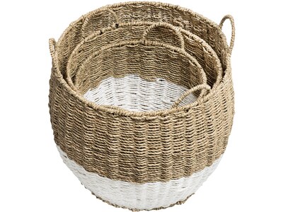 Honey-Can-Do Baskets with Handles, Nesting, Brown/White, 3/Set (STO-08399)