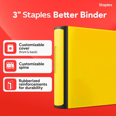 Staples 3 3-Ring Better Binder, D-Ring, Yellow (ST55895-CC)