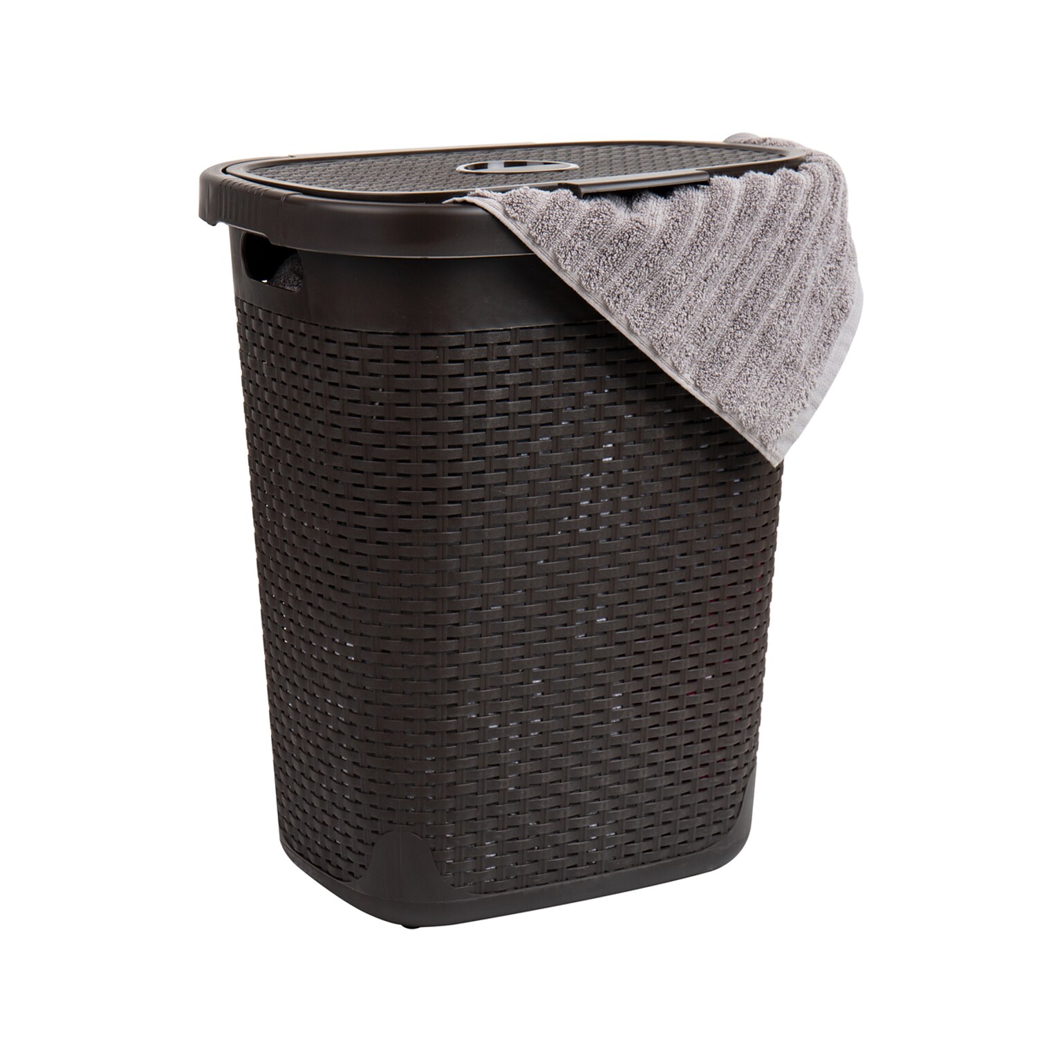 Mind Reader Plastic Laundry Hamper with Lid, Brown (50HAMP-BRN)