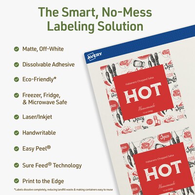 Avery Dissolvable Square Multipurpose Labels, 3 x 3, Off-white, 150/Pack (94101)