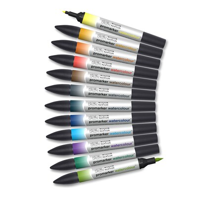 Winsor & Newton Promarker Dual-Tip Watercolor Alcohol Based Marker, Landscape Tones, 12/Pack (WNX0290167)