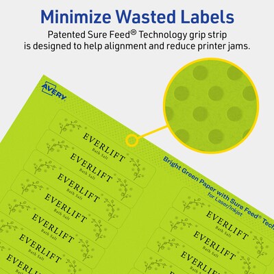 Avery Printable Rectangle Multipurpose Labels, 5/8" x 3", Bright Green, 1280/Pack (94214)