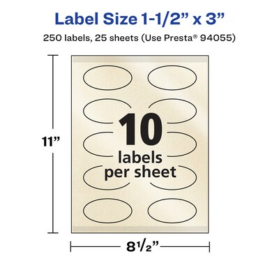 Avery Pearlized Ivory Oval Multipurpose Labels, 1.5" x 3", Ivory, 250/Pack (94055)