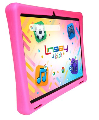 LINSAY F10 Series 10.1" Tablet, Wi-Fi, Octa Core, 256GB eMMC, Android 15, Pink Kids Defender Case & Backpack