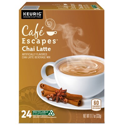 Cafe Escapes Chai Latte Coffee, Keurig® K-Cup® Pods, Light Roast, 24/Box (6805)