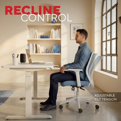 Staples Essentials Ergonomic Fabric Swivel Task Chair, Light Blue (UN60409)