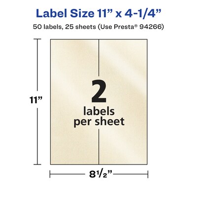 Avery Pearlized Ivory Rectangle Multipurpose Labels, 11" x 4.25", Ivory, 50/Pack (94266)