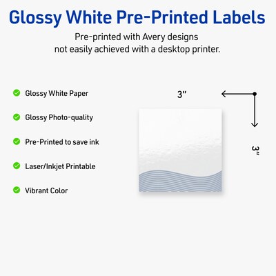 Avery Laser/Inkjet Square Multipurpose Labels, 3 x 3, White, 60/Pack (S00-EV8)
