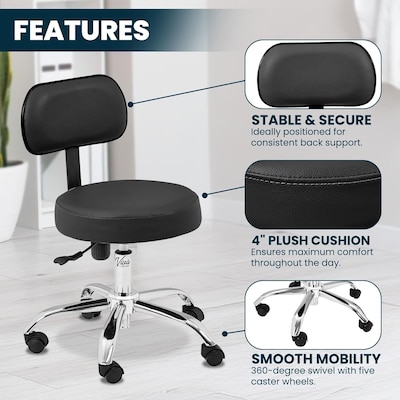 Viva Comfort Armless Vinyl Medical and Lab Stool with Lumbar Support, Black (ADI910-03-BLK-MK)