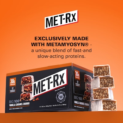 MET-Rx Gluten Free Vanilla Caramel Churro Protein Bar, 9 Bars/Box (080442)