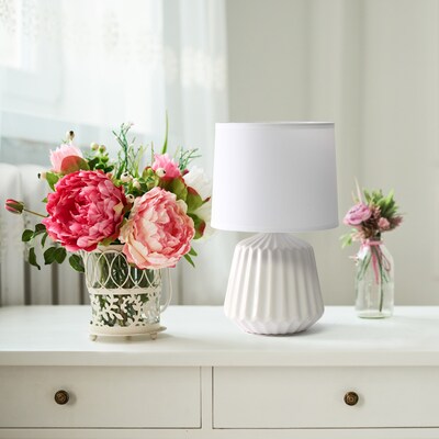 Simple Designs Petite Off White Pleated Base Table Lamp (LT1120-OFF)