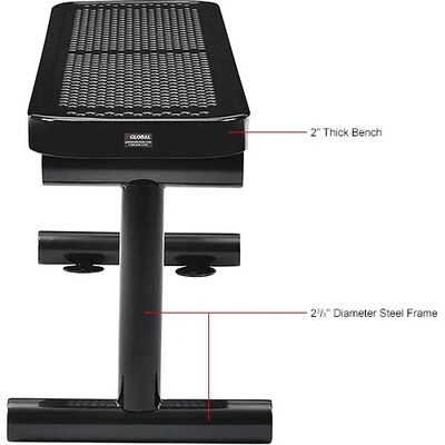 Global Industrial 4' Outdoor Steel Flat Bench, Perforated Metal, Black (695742BK)