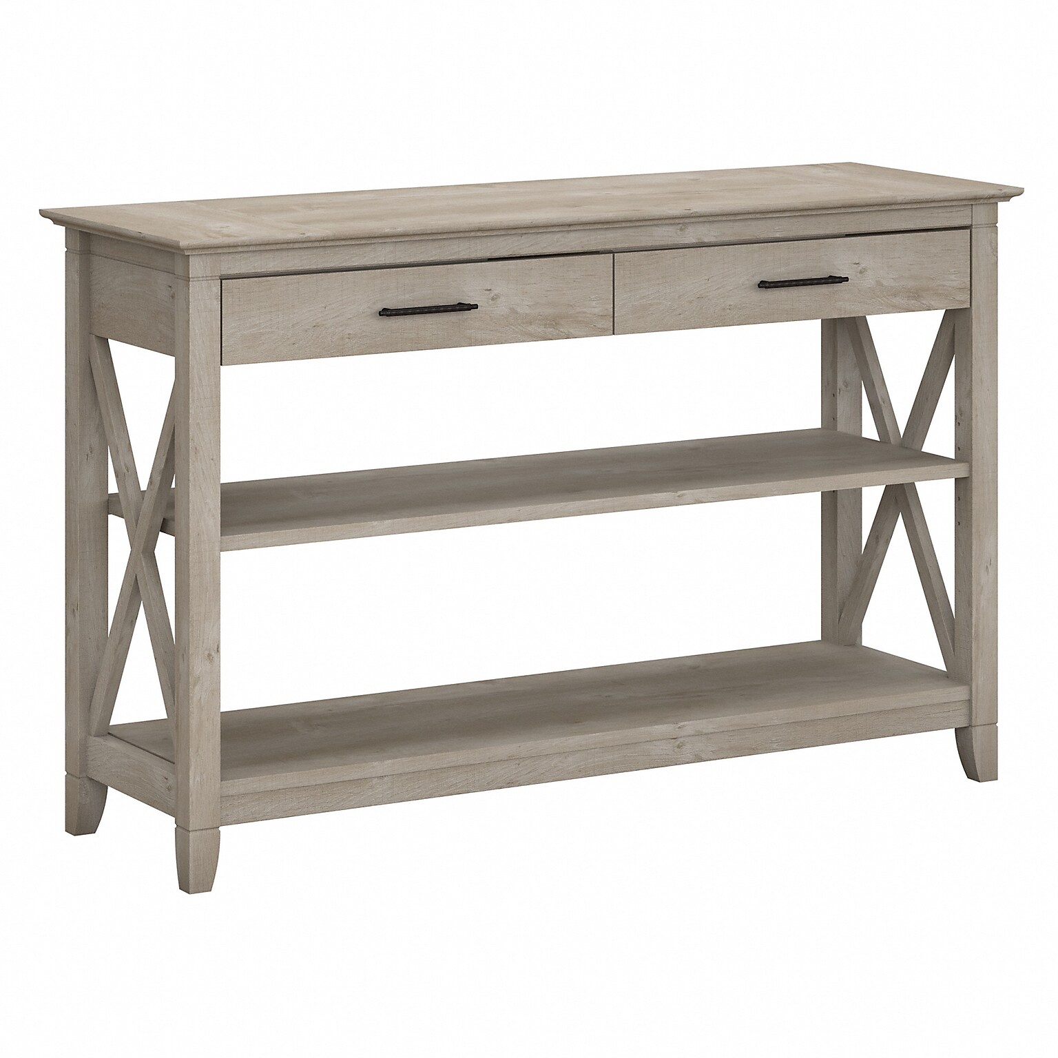 Bush Furniture Key West 47W x 16D Console Table with Drawers and Shelves, Washed Gray (KWT248WG-03)
