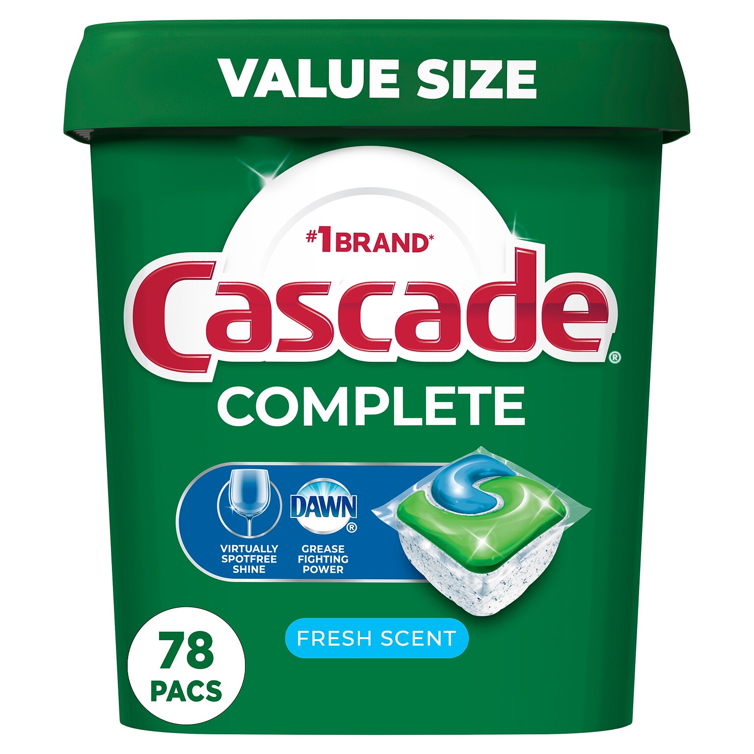 Cascade Complete ActionPacs Dishwashing Detergent Pod, Fresh Scent, 78 Pods/Box (97722)