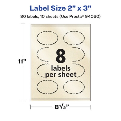 Avery Pearlized Ivory Decorative Edge Multipurpose Labels, 2" x 3", Ivory, 80/Pack (94060)