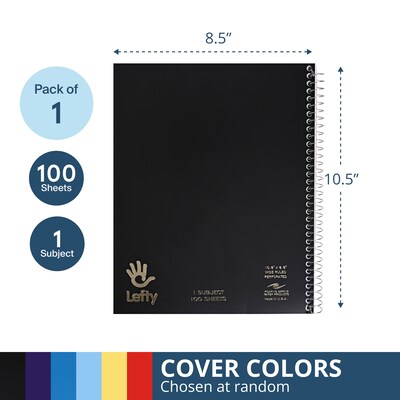 Roaring Spring Paper Products Lefty 1-Subject Notebooks, 8.5" x 10.5", Wide Ruled, 100 Sheets, Color chosen at random (13505)