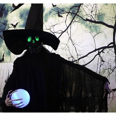 Haunted Hill Farm Life-Size Poseable Phantom Witch with Crystal Ball (HHWITCH-2FL)
