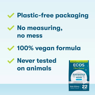 ECOS PRO Free & Clear Dishwasher Detergent Packs, Unscented, 22 Packs/Box (969906)