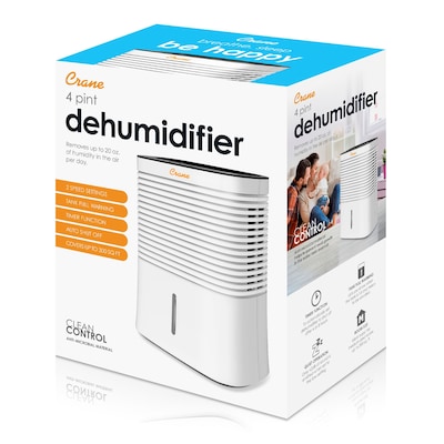 Crane 1.27-Pint Portable Dehumidifier, 2-Speed, Covers up to 300 sq. ft., White (EE-1000)