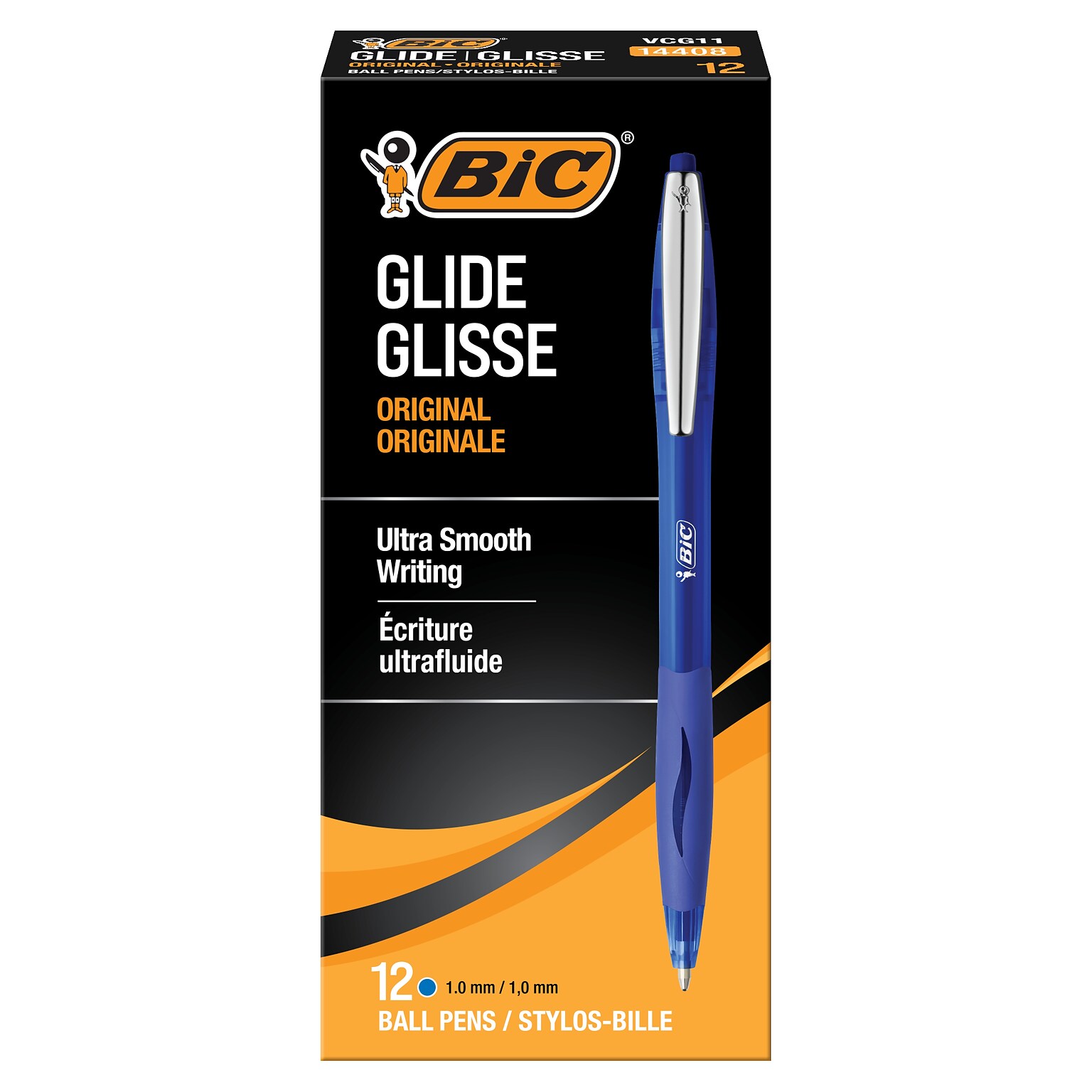BIC Glide Retractable Ballpoint Pen, Medium Point, 1.0mm, Blue Ink, Dozen (VCG11-BLU)
