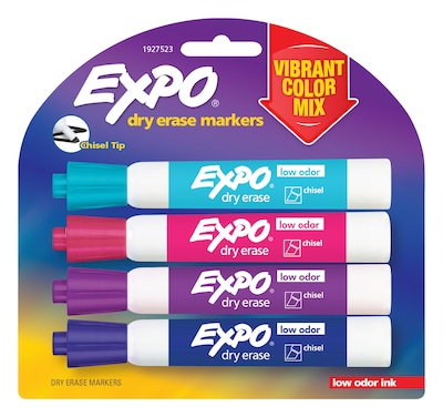 Expo Low Odor Marker, Vibrant Colors, Chisel Tip, 4/Pack (1927523)