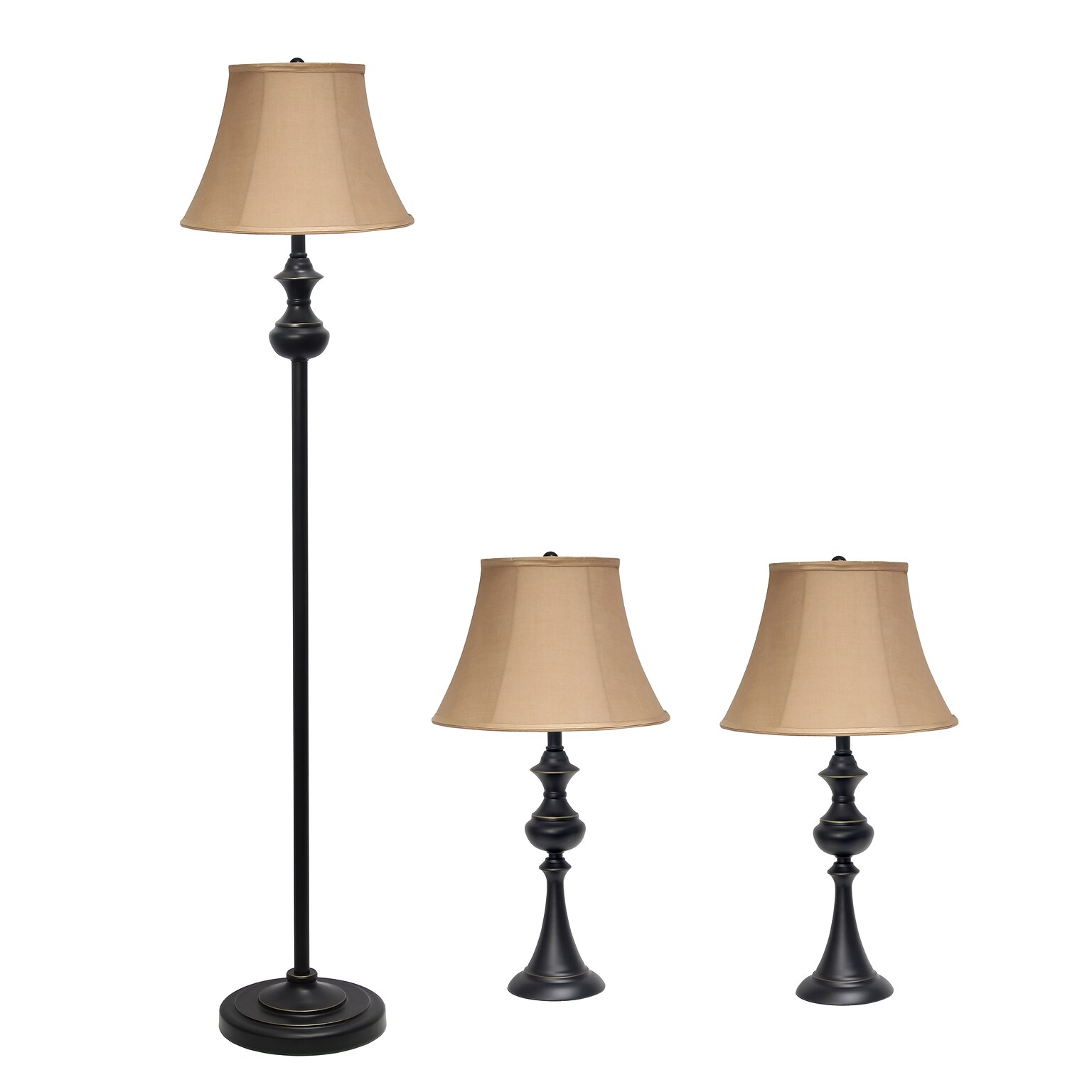 Lalia Home Homely 60/26 Restoration Bronze Three-Piece Floor/Table Lamp Set with Bell Shades (LHS-1007-RZ)