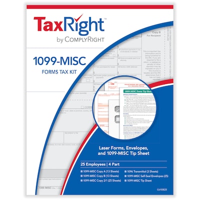ComplyRight TaxRight 2024 1099-MISC Tax Form Tax Form Set with Envelopes, 4-Part, 25/Pack (SC6103E25