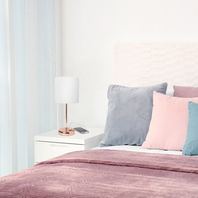 Creekwood Home Oslo 19.5" LED Table Lamp with USB Port, Rose Gold/White Shade (CWT-2013-RG)