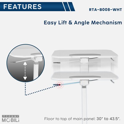 Techni Mobili Mobile Laptop Stand with Lockable Wheels, White (RTA-B008-WHT)