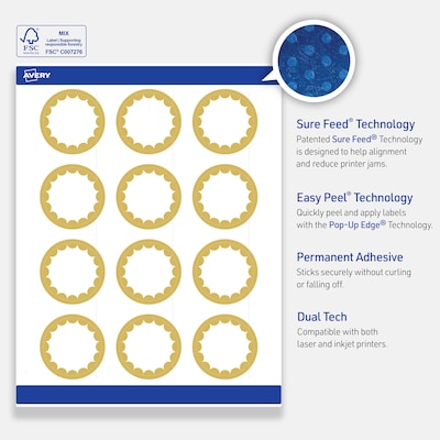 Avery Laser/Inkjet Circle Multipurpose Labels, 2" Dia., White, 120/Pack (S00-D1W)