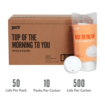 Perk™ Plastic Hot Cup Lid, 10/12/16 Oz., White, 500/Carton (PK54369CT)