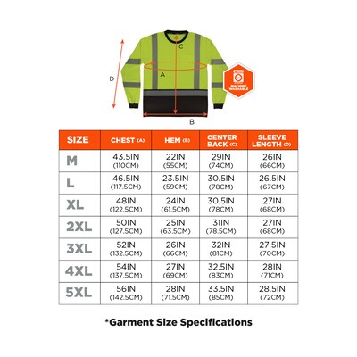 Ergodyne GloWear 8371BK High Visibility Long Sleeve Black Bottom T-Shirt, ANSI Type R Class 3, Lime, 4XL (22298)