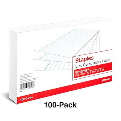 Staples™ 5" x 8" Index Cards, Lined, White, 100/Pack (TR50987)