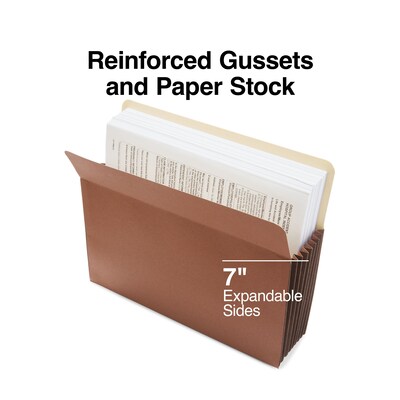 Staples Reinforced File Pocket, 7" Expansion, Letter Size, Brown, 5/Box (ST378737)