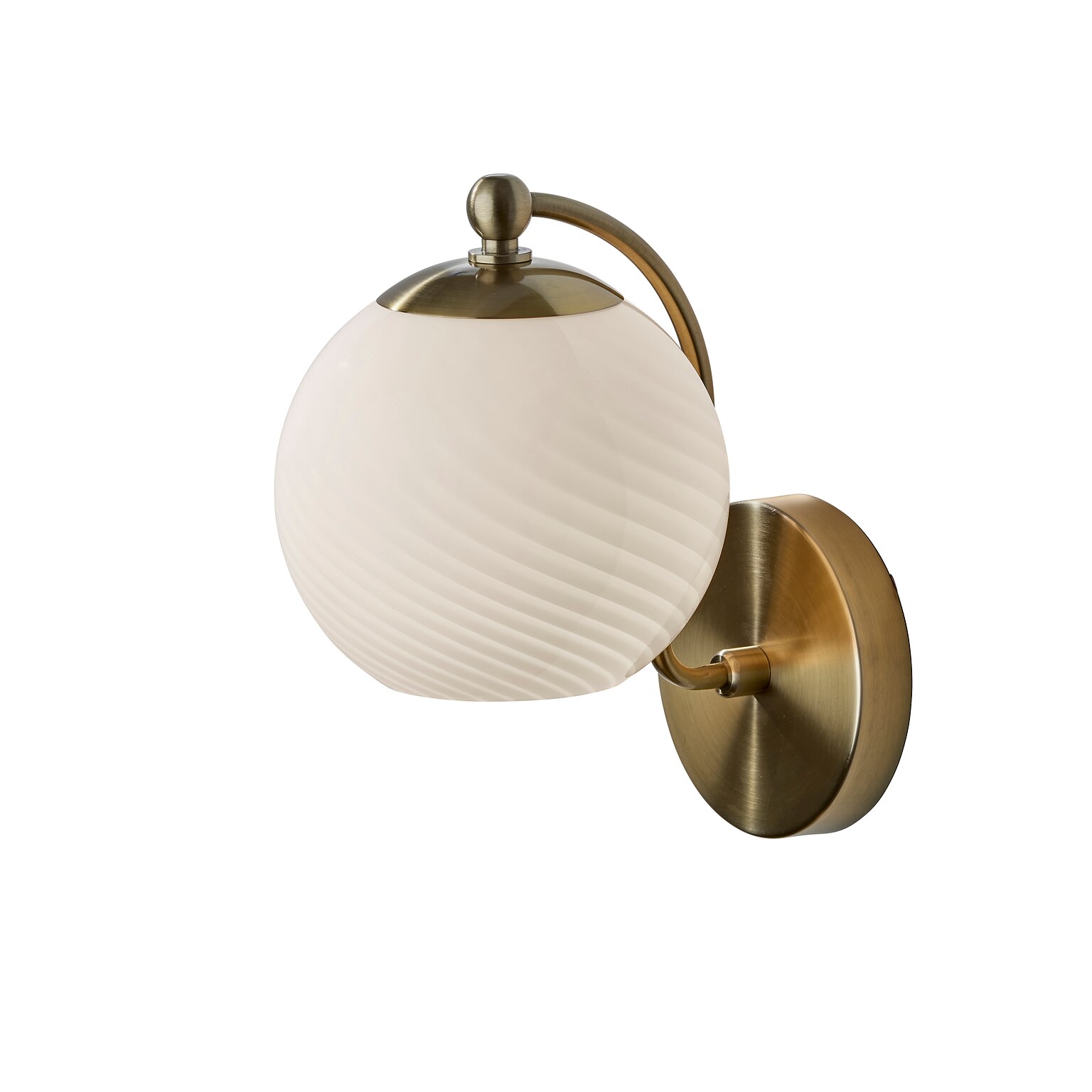 Adesso Incandescent Swirl Wall Lamp, 12H, Antique Brass/White Swirl Glosted Glass Shade (3251-21)