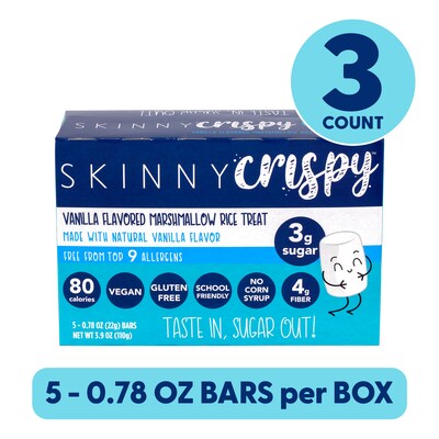 Skinny Crispy Gluten Free Vanilla Marshmallow Rice Treat, 3.9 oz., 5 Bars/Box, 3 Boxes/Pack (600-041