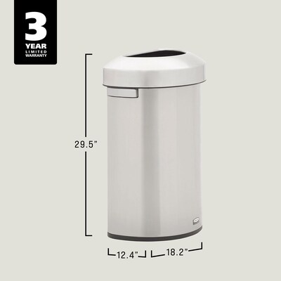 Rubbermaid Refine Stainless Steel Indoor Trash Can with Open Lid, 16 Gallon, Silver (2147550)