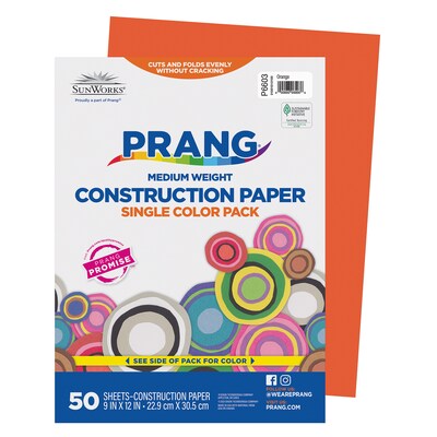 Prang 9 x 12 Construction Paper, Orange, 50 Sheets/Pack, 10 Packs/Bundle (PAC6603-10)