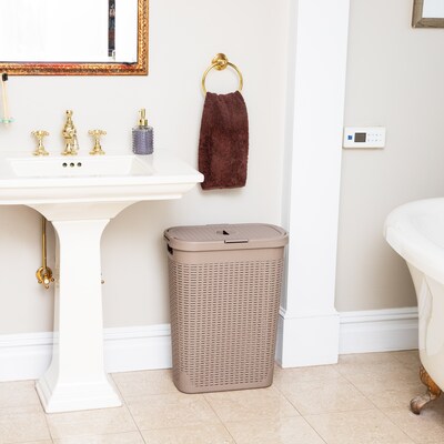 Mind Reader 10.57-Gallon Laundry Hamper with Lid, Plastic, Tan (40HAMP-BRNM)