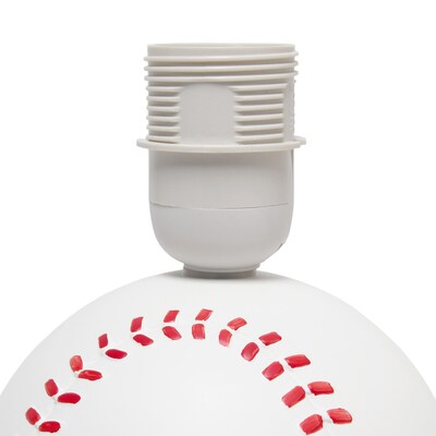 Simple Designs SportsLite Mini Baseball 10.7" LED Table Lamp, White/Red (LT2119-BSB)