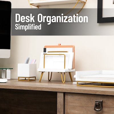 Mind Reader Metal Desk Organizer, White (LETG-WHT)