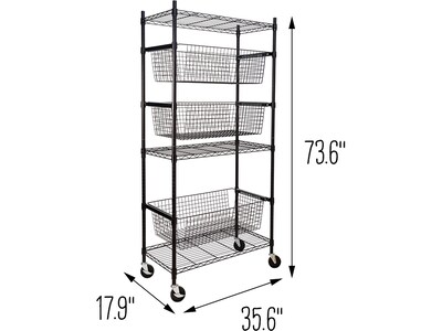 Honey-Can-Do 3-Shelf Steel Shelving Unit, 73.6" x 35.6" x 17.9", Black (SHF-09977)