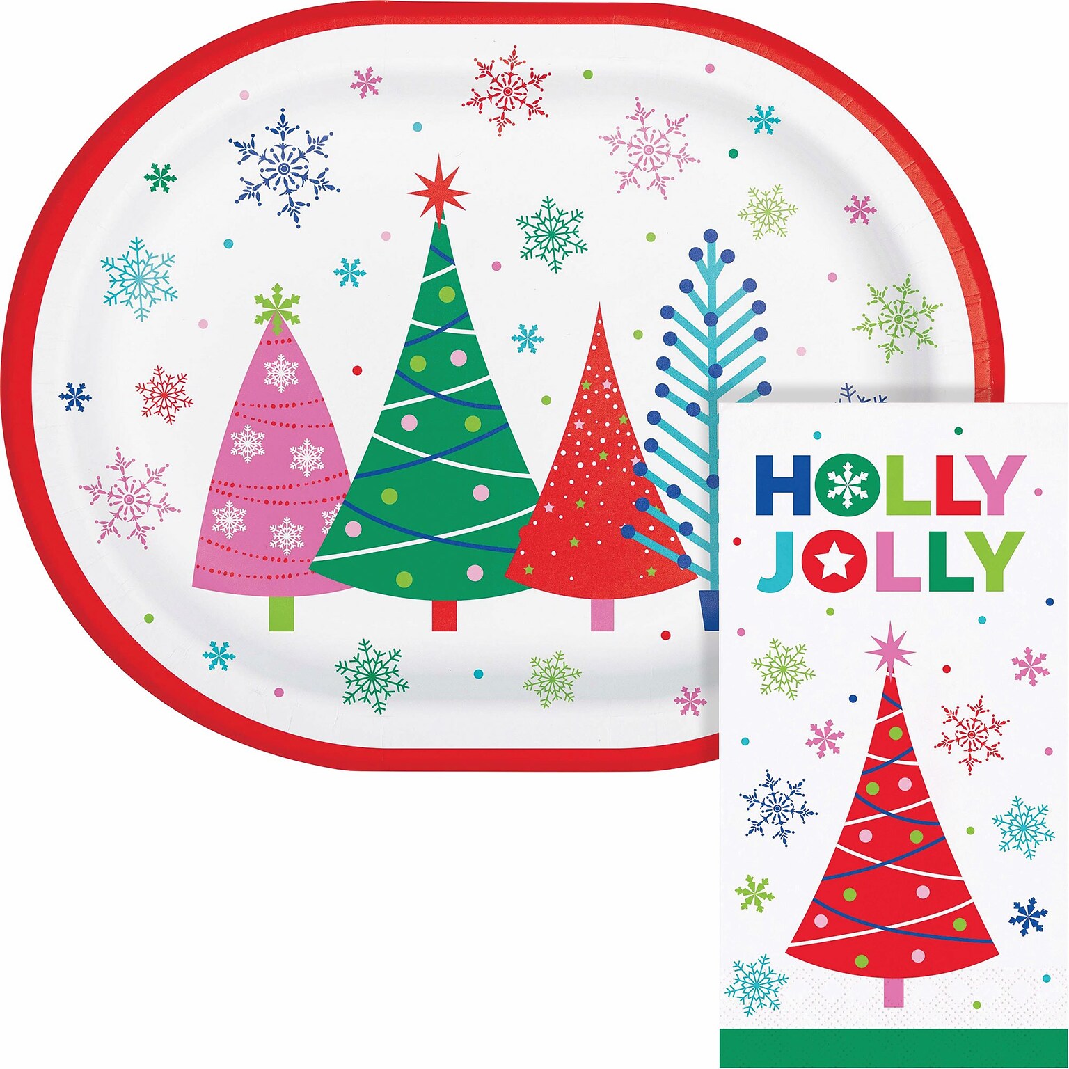 Say Hooray! Joyful and Jolly Paper Plates and Guest Towels Kit, Multicolored, 48/Pack (DTC9404E2H)