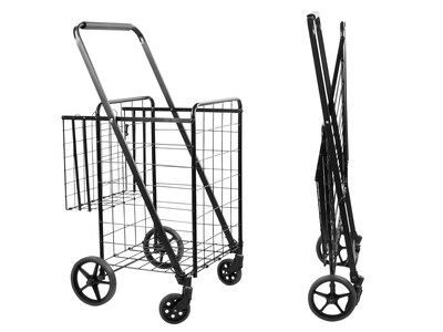 Mount-It! Rolling Utility Shopping Cart with Double Basket, 66 Lbs., Black (MI-907)