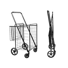 Mount-It! Rolling Utility Shopping Cart with Double Basket, 66 Lbs., Black (MI-907)
