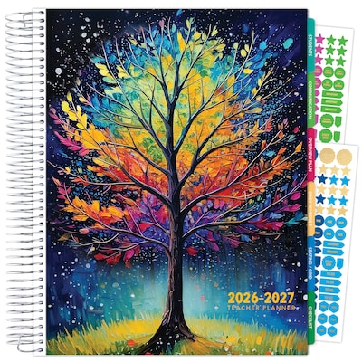 2026-2027 Excello Brands 8.5 x 11 Academic Weekly & Monthly Teacher Planner, Paperboard Cover, Black Tree Seasons