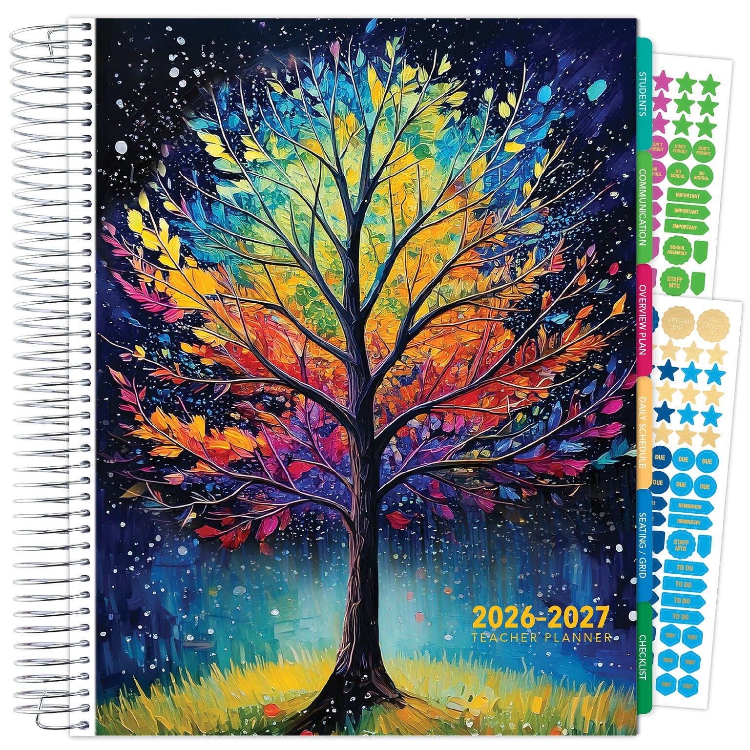 2026-2027 Excello Brands 8.5 x 11 Academic Weekly & Monthly Teacher Planner, Paperboard Cover, Black Tree Seasons