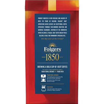 Folgers 1850 Pioneer Blend Caffeinated Ground Coffee, Medium Roast, 12 oz. (SMU60514)