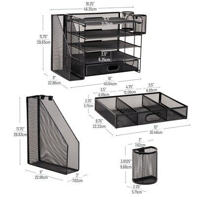 Mind Reader 3-Tier Metal Desk Organizer, Black (MAG5C-BLK)